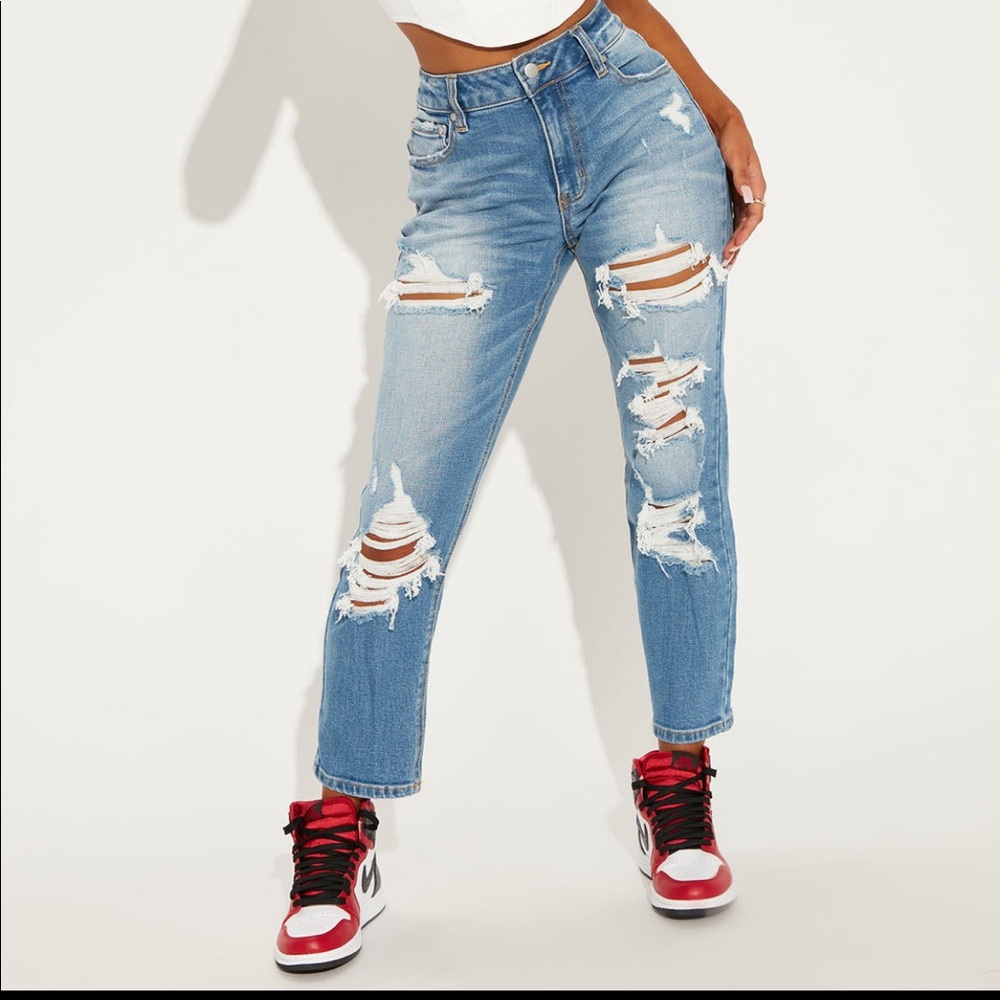 Distressed mom jeans
